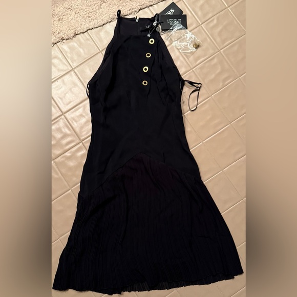 Versus Versace Black Pleated Dress Size 40 US 4 Gold Grommet Made in Italy NWT